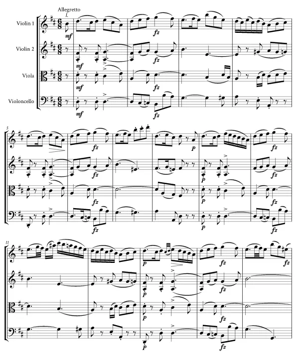 현악4중주 라장조 첫 쪽