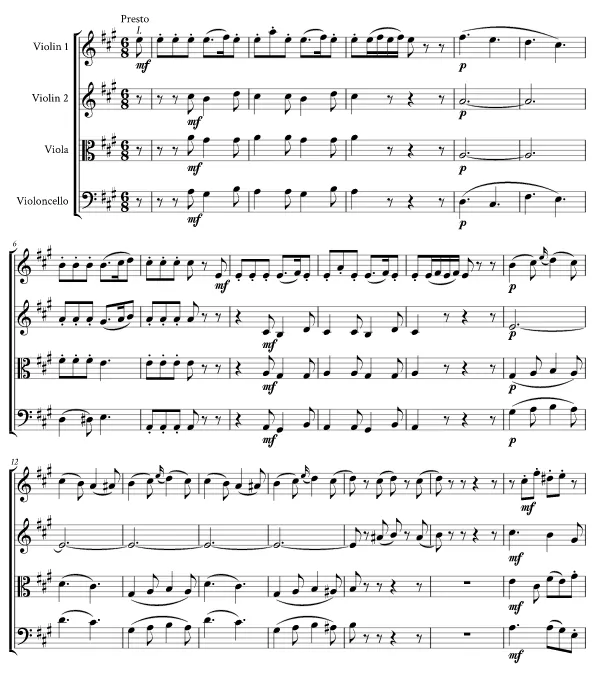 현악4중주 가장조 첫 쪽
